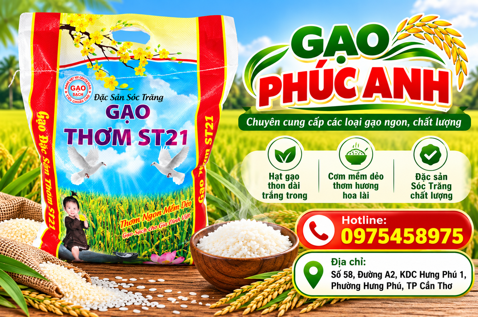 gạo thơm ST 21 ngon tại Cần Thơ